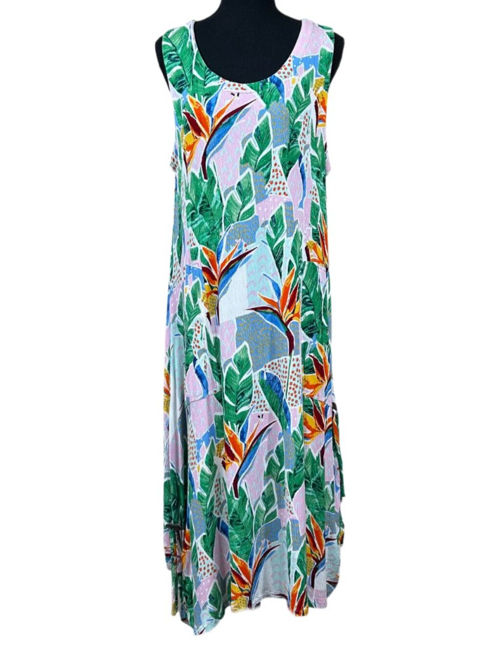 Kaktus Rayon Tropical Floral Sleeveless Resort Vacation Dress Size XL